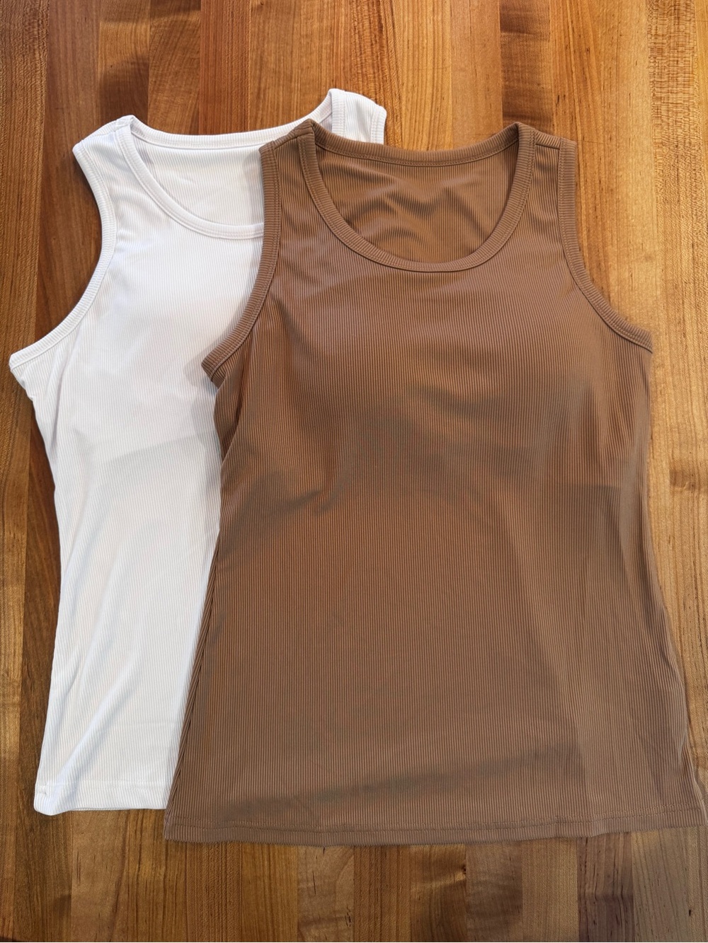 SET of 2: Ribbed Crew Neck Tanks Built-In Shelf Bra With Pads